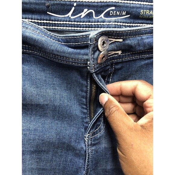 Inc Womens Denim Jeans Size 16 Straight Leg Regular Fit Distressed - Picture 7 of 16